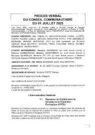 Procès verbal du Conseil Communautaire du 1er juillet 2025