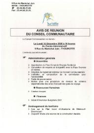 Avis du Conseil Communautaire de la CC2V du 14 décembre 2020