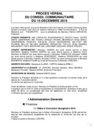 Compte rendu du Conseil Communautaire du 15 décembre 2015