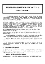 Compte rendu du Conseil Communautaire du 17 avril 2014