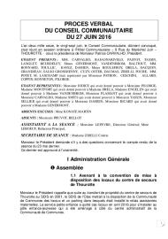 Compte rendu du Conseil Communautaire du 27 juin 2016