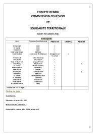 COMPTE RENDU DE LA COMMISSION  COHESION  ET  SOLIDARITE TERRITORIALEUNAUTAIRE DU 15 DÉCEMBRE 2015