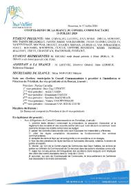 Compte rendu de séance du Conseil Communautaire du 15 juillet 2020
