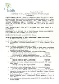 Compte rendu d'affichage du Conseil Communautaire CC2V du 29 mars 2021