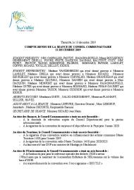 Compte rendu d'affichage du  Conseil Communautaire 11 décembre 2019