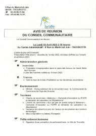 Ordre du jour du Conseil Communautaire du 3 avril 2023