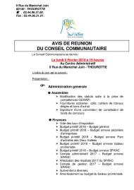 Ordre du jour du Conseil Communautaire du 5 février 2018