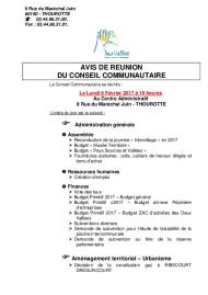 Ordre du jour du Conseil Communautaire du 6 février 2017