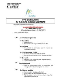 Ordre du jour du Conseil Communautaire du 6 mai 2019