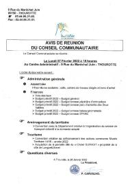 Ordre du jour du Conseil Communautaire de la CC2V du 7 février 2022