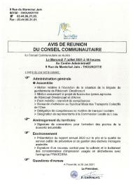 Ordre du jour du Conseil Communautaire du 7 juillet 2021