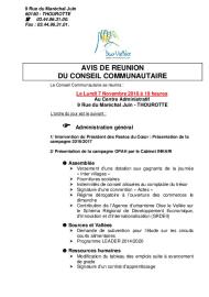 Conseil Communautaire du 7 novembre 2016