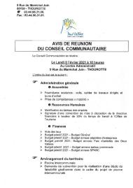 Ordre du jour du Conseil Communautaire du 8 février 2021