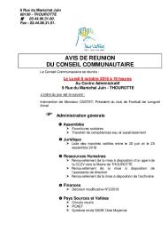 Ordre du Jour du Conseil Communautaire de la CC2V du 8 octobre 2018
