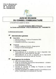 Ordre du jour du Conseil Communautaire du 10 octobre 2022