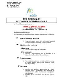 Ordre du jour du Conseil Communautaire du 12 mars 2018