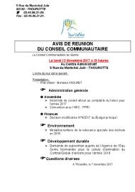 Ordre du jour du Conseil Communautaire du 13 novembre 2017