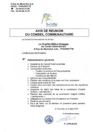 Ordre du jour du Conseil Communautaire du 15 juillet 2020