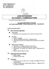 Ordre du jour du Conseil Communautaire de la CC2V du 16 mai 2022