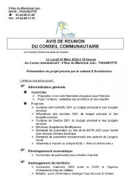 Ordre du jour du Conseil Communautaire de la CC2V du 21 mars 2022