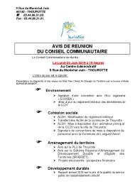 Ordre du jour du Conseil Communautaire du 24 juin 2019