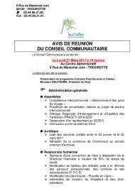 Ordre du jour du Conseil Communautaire du 27 mars 2017