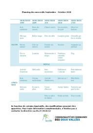 Planning d'activités des mercredis sept oct 2018
