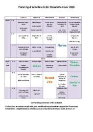 PLANNING D'ACTIVITÉS DU CENTRE DE LOISIRS DE THOUROTTE HIVER S1