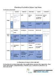 Planning d’activités Séjour Cap'Aisne