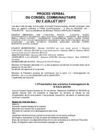 Compte rendu du Conseil Communautaire du 3 juillet 2017