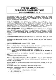 Procès verbal du Conseil Communautaire du 04 novembre 2019