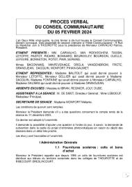 Procès verbal du Conseil Communautaire du 5 février 2024