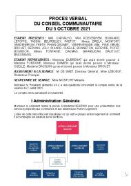 Procès verbal du Conseil Communautaire du 5 octobre 2021