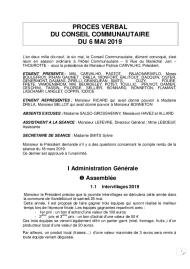 Procès verbal du Conseil Communautaire du 6 mai 2019