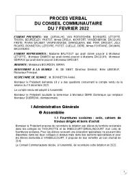 Procès verbal du Conseil Communautaire du 7 février 2022