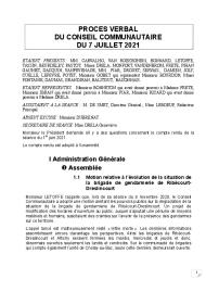 Procès verbal du Conseil Communautaire du 7 juillet 2021