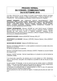 Procès verbal du Conseil Communautaire du 8 octobre 2018