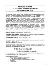 Procès verbal du Conseil Communautaire du 11 février 2019