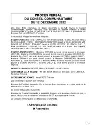 Procès verbal du Conseil Communautaire du 12 décembre 2022