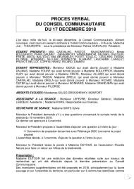 Procès verbal du Conseil Communautaire du 17 décembre 2018