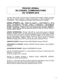 Compte rendu du Conseil Communautaire du 18 mars 2019