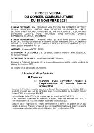 Procès verbal du Conseil Communautaire du 18 novembre 2021
