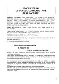 Procès verbal du Conseil Communautaire du 29 mars 2021
