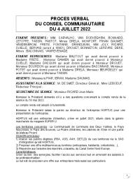 Procès verbal du Conseil Communautaire du 4 juillet 2022