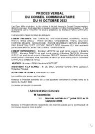 Procès verbal du Conseil Communautaire du 10 octobre 2022