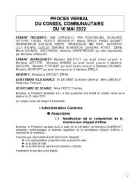 Procès verbal du Conseil Communautaire du 16 mai 2022